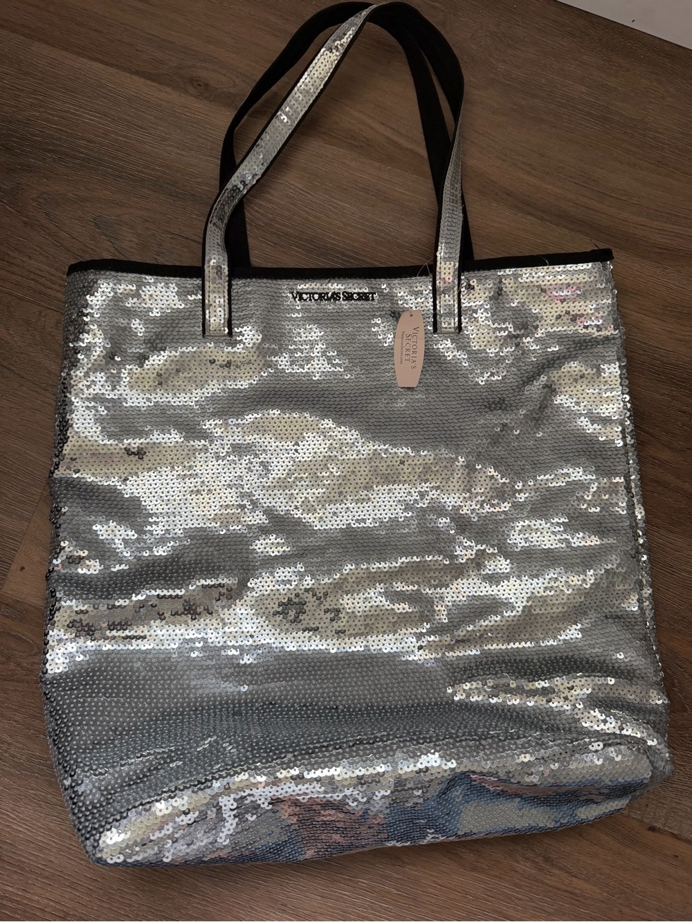 NWT Victoria’s Secret Sequin Tote Bag Silver & Black